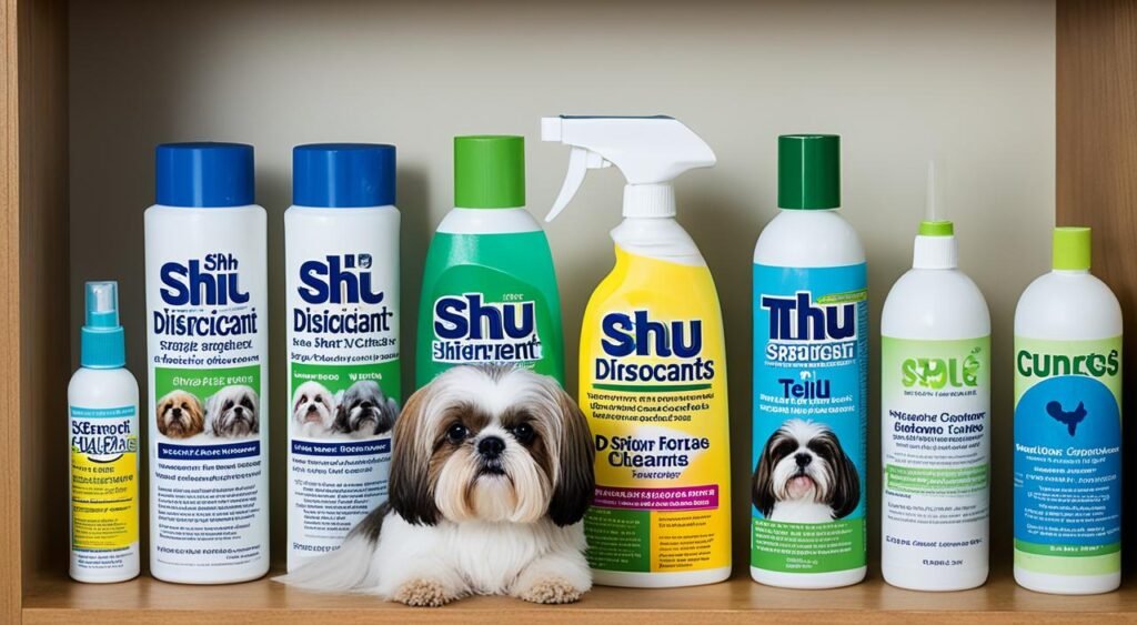 Produtos desinfetantes para limpeza de locais onde o cão faz suas necessidades
