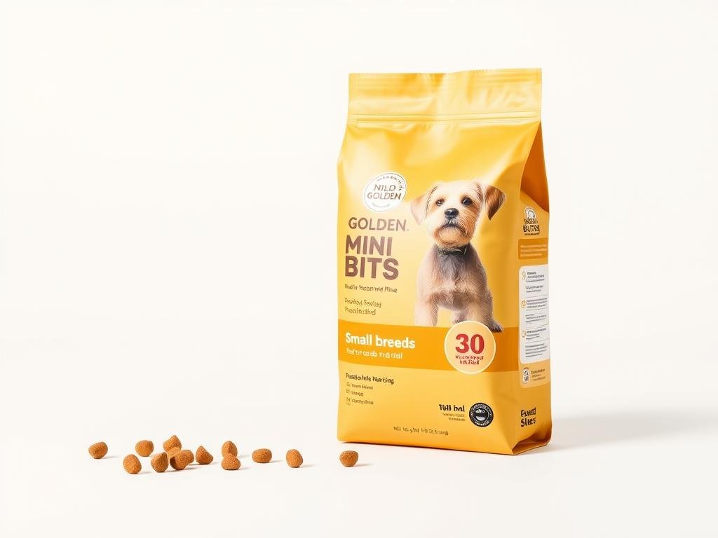 Embalagem da ração Golden Mini Bits para cães de pequeno porte Embalagem da ração Golden Mini Bits para cães de pequeno porte