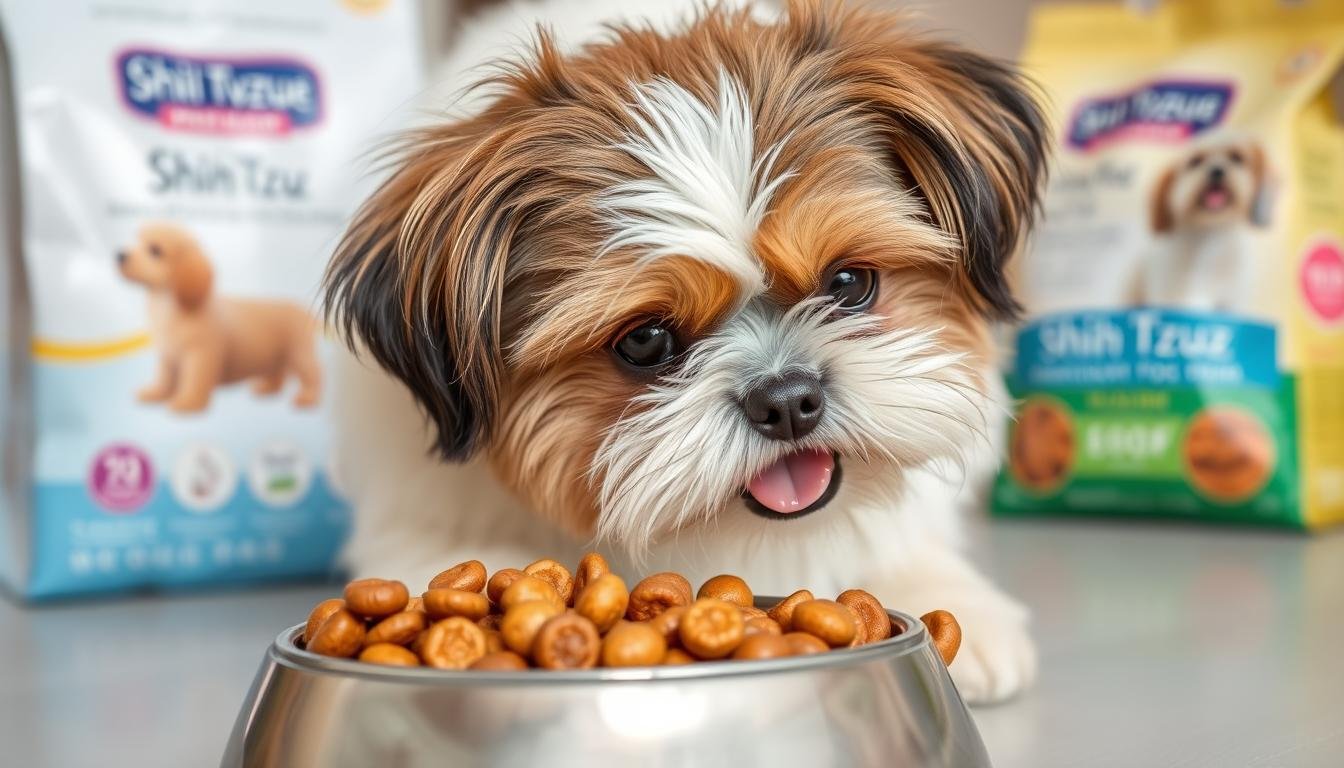 Shih Tzu comendo ração específica para a raça